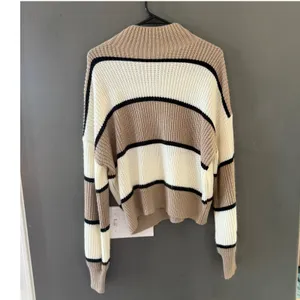 SheIn Preppy Womens Striped Mock‎ Neck Chunky Knit Sweater Beige Cream Black Size M thumbnail 4
