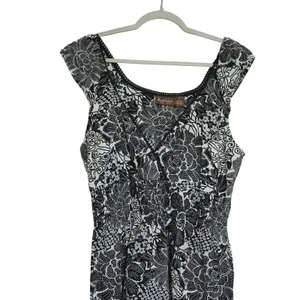 Vintage 100% Cotton Size 1X Midi Dress Black Floral Retro Country‎ Lightweight thumbnail 2