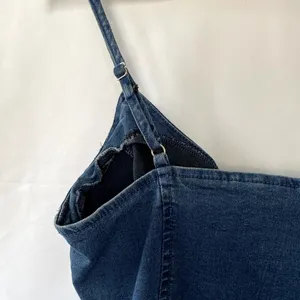 Iris‎ blue denim minidress women's size L full zip front spaghetti straps thumbnail 8