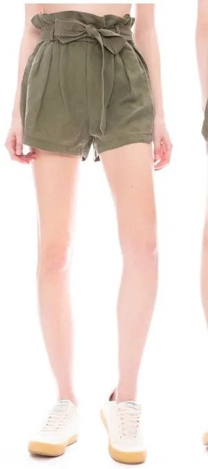 FRAME Denim Paperbag Pocket High Rise Linen Blend Shorts Army Green thumbnail 1