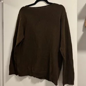 SHEIN asymmetrical diagonal button down brown sweater thumbnail 10