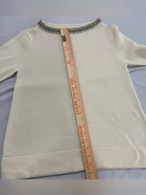 Autumn Cashmere Cream 100% Pure Cashmere Beaded Neck Sweater Large 3/4 Sleeve thumbnail 4