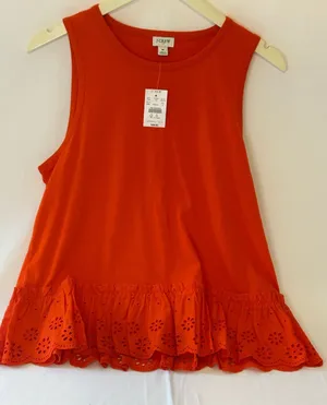 J. Crew Orange Eyelet Ruffle Tank Top thumbnail 1