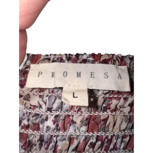 Promesa Floral Maxi Dress Burgundy Long Sleeve Square Neck Smocked Back Large thumbnail 5