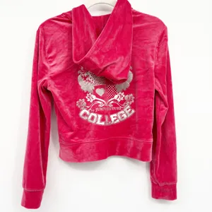 Juicy Couture Womens Hot Pink Velour Rhinestone Y2K Bling College Hoodie Size S thumbnail 6
