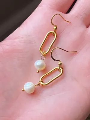 Handmade gold tone stainless steel natural shell pearls chic fairy boho vintage style dangle earrings💖 thumbnail 6