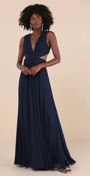 Lulus Vivid Imagination Navy Blue Cutout Maxi Dress Bridesmaid Gala Extra Large thumbnail 1