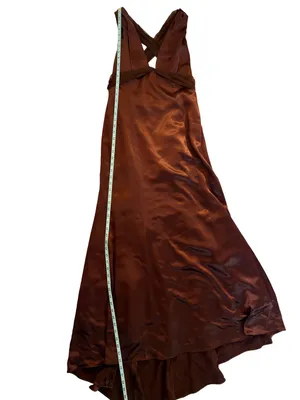 Vera Wang Vintage Brown Satin Plunge Open Back Evening Gown Dress 12 thumbnail 9