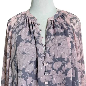 LoveStitch Pink and Grey Floral Sheer Blouse L thumbnail 3