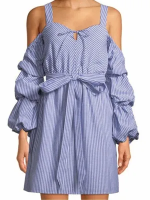 NWT Alexia Admor Sweetheart Drop Sleeve Dress Blue White Stripe Size Small thumbnail 2