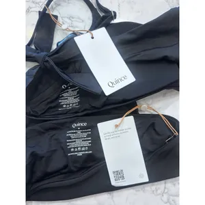 NWT Quince Black Italian Scoop Neck Bikini Top & High Rise High Leg Bottoms Med thumbnail 3