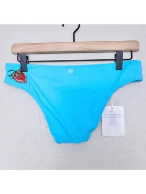 NWT TCN Banda Bikini Bottom 4 Fruits Strawberry Embroidered White Turquoise thumbnail 2