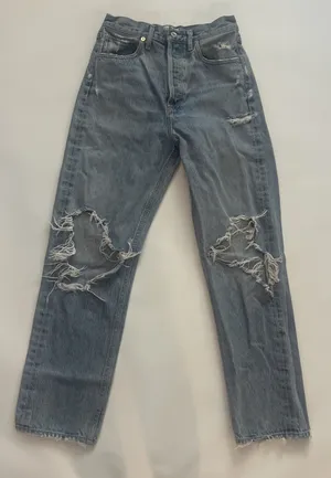 Agolde Women's 90's Mid Rise Distressed Jeans Light Blue Button Fly Size 24 thumbnail 1