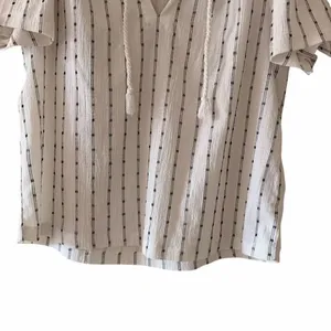 Madewell Tie-Neck Tunic Short Sleeve Black Striped Dot Knit Tunic Top SZ M #2568 thumbnail 4