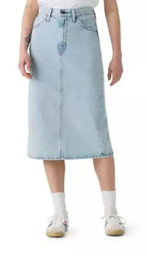 New Levi's Back Slit Midi Denim Skirt Size 26 Intense Subject LIght Wash thumbnail 1