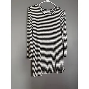 Old Navy Black And White Striped Long Sleeve Tunic Dress Shirt Medium thumbnail 2