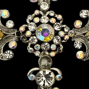 VTG VCLM Ornate Silver Tone Cross Pendant Necklace Rhinestones thumbnail 11