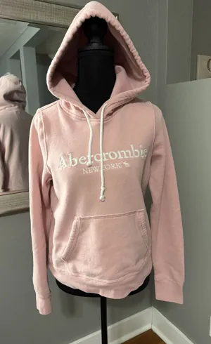 Abercrombie & Fitch Y2K Boyfriend Logo Hoodie Pink Small. thumbnail 1