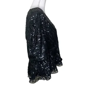 Mac Duggal R5694 Black Sequin Floral Faux Wrap Peplum Top L thumbnail 7