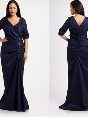 Tadashi Shoji Side Ruched Jeweled Beaded Long Maxi Gown Dress Navy Blue 8 thumbnail 2