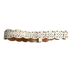 Cream Leather Silver Studs Cutout Bohemian Large Silver Buckle Belt One Size thumbnail 4