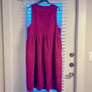 ZENANA Premium Magenta XL Corduroy Overall Popover Jumper Midi Pockets Dress thumbnail 6