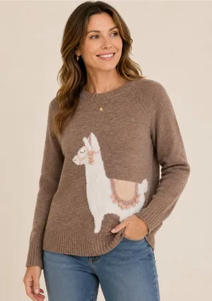LC Lauren Conrad Brown Sweater with Llama Motif thumbnail 1