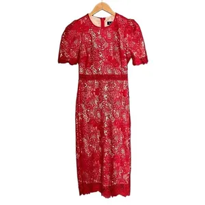 NWT Lulus Amore Dress Size XS Red Crochet Lace Midi Wedding Guest Cocktail Date thumbnail 2