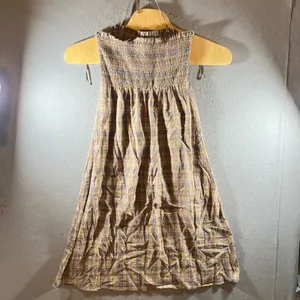 993 | Vernacular Smocked Halter Plaid Cotton Maxi Dress Cottagecore Womens Small thumbnail 2