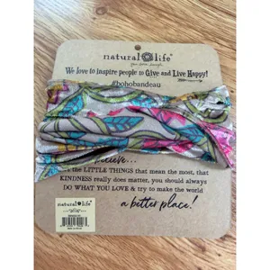 Natural Life Velvet Boho Bandeau Floral Headband Multi-way Wrap Taupe Pink OS thumbnail 2