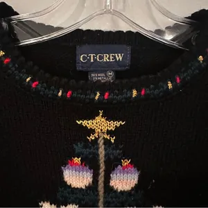CT Crew Vintage Wool Christmas Sweater Women's Medium‎ Black Reindeer Snowman thumbnail 7