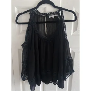 Rebecca Minkoff Cold Shoulder Crochet Lace Blouse Womens Size M Black Boho Sheer thumbnail 4