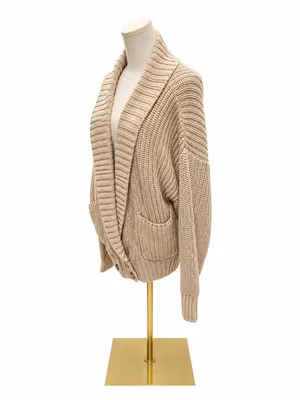 Bohme NWT Chunky Knit Shawl Collar Cardigan Sweater Size L Taupe Beige thumbnail 2