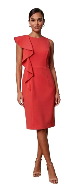 Vince Camuto one sleeve large ruffle red dress NWT size 10 thumbnail 1