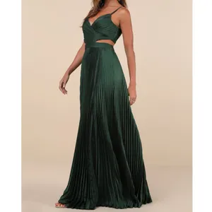 NEW Lulus Got the Glam Emerald Green Satin Pleated Cutout Maxi Gown Dress XS thumbnail 3