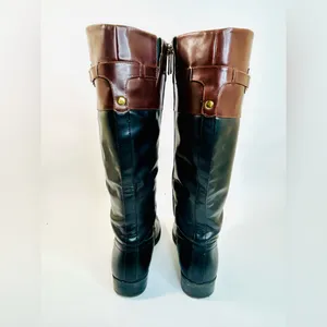 Tommy Hilfiger Leather Riding Boots, Black and Brown Colorblock Design, size 7.5 thumbnail 6