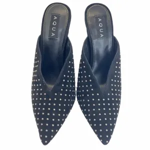 AQUA Studded Suede Mule Heels Black Pointed Toe Stiletto Pumps Womens Size 7 7M‎ thumbnail 4