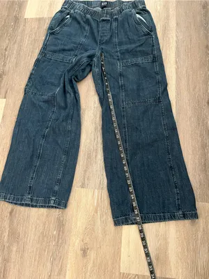 Gap Womens Wide Leg Jeans Medium Dark Wash Denim Easy Cargo Jean Pull On Utility thumbnail 11