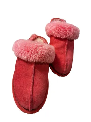 UGG Women's Pink Suede Shearling-Lined Slip-On Slippers thumbnail 2