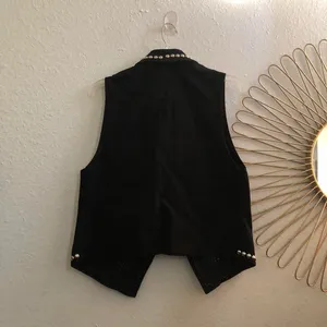 Embellished Western Silver Studded Black Denim Jean Jacket Vest Vintage 90s USA Made Rock/ Western/ Goth/ Grunge - L thumbnail 2