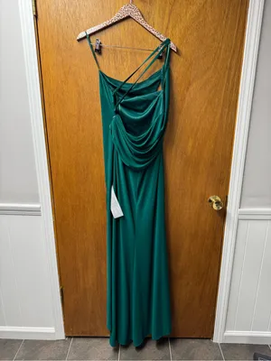 Ieena for Mac Duggal Jersey One Shoulder Draped Back Gown Dress Emerald Green 6 thumbnail 11