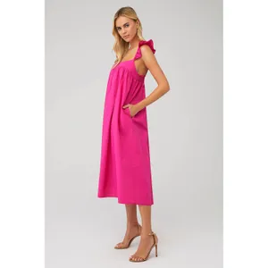 Show Me Your Mumu‎ Midi Dress Women Small Hot Pink Boho Ruffle Pocket thumbnail 2