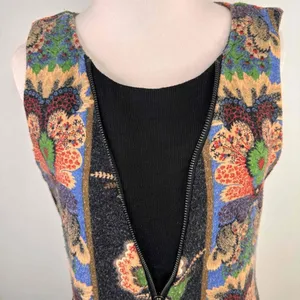 Aryeh Women's Black Sleeveless Floral Zipper Tunic Sweater Dress Size Medium thumbnail 2