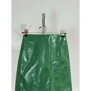 Porridge Anthropologie Women XS Mini Skirt Faux Leather Green Croc Embossed thumbnail 5