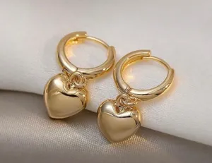 18K Gold Plated Love Heart Dangle Drop Earrings for Women thumbnail 2