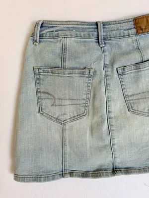 American Eagle Womens Size 00 High Rise A-Line Denim Mini Skirt‎ Button Front thumbnail 16