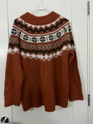 Aerie Medium Rust Brown Fair Isle Nordic Soft Pullover Sweater thumbnail 1