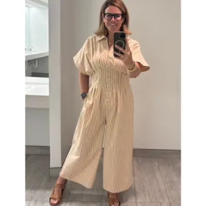 EXQUISE The Tobie Button-Front Cropped Pleated Jumpsuit in Natural Size Medium thumbnail 3