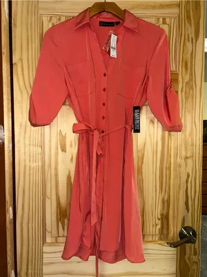 New York & Company Coral Tie-Waist Midi Shirt Dress thumbnail 3