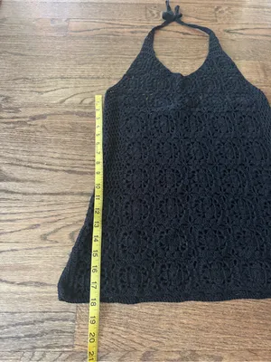 Fairy Grunge Poster Girl black crochet halter tank top XL Cottage Boho Rave Lace thumbnail 3